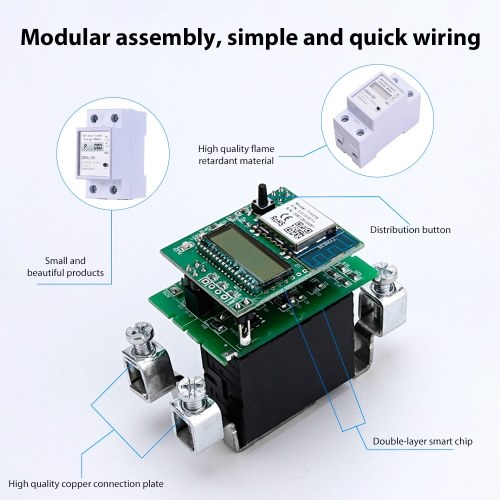 WiFi Intelligent Energy Meter Support TY APP Control Single-Phase Din Rail Smart Electricity Meter Power Consumption Kwh Meter Wattmeter LCD Display Voice Control Metering Switch Functions 
