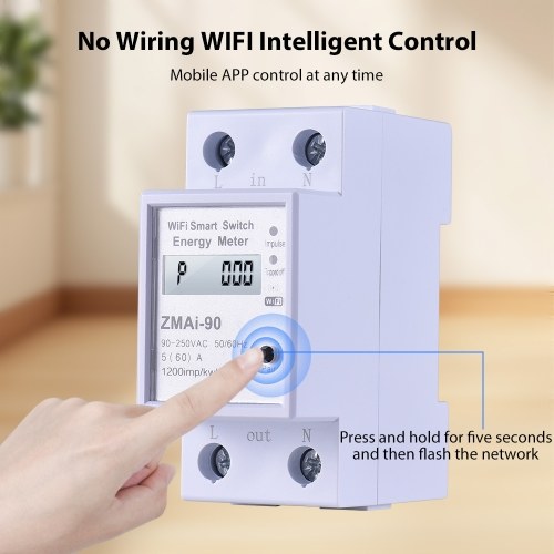 WiFi Intelligent Energy Meter Support TY APP Control Single-Phase Din Rail Smart Electricity Meter Power Consumption Kwh Meter Wattmeter LCD Display Voice Control Metering Switch Functions 