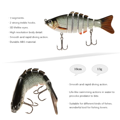 

Lixada 100mm 13g 3.9" 7 Segments Multi-Jointed Hard Fishing Lure Life-like Swimbait Crank Bait 2 Treble VMC Hooks