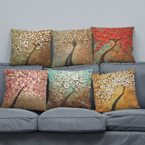 

Simple Fashionable Bright Colorful Red White Purple Pink Golden Flowers Trees Leaves Images Impressionism Pastoral Life Oil Painting Spring Floral Patterns Linen Square Cushion Throw Pillow Covers Pillowcases Decorative Gifts For Home Children Office Car 