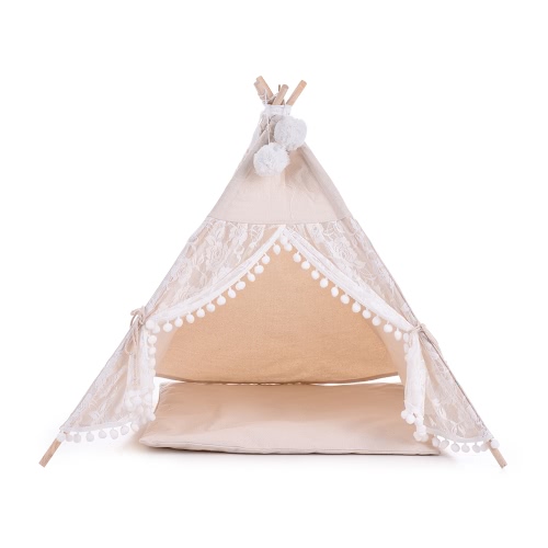 Lace Style Canvas Pet House Teepee Tent Cave Bed for Dogs Cats Guinea Pigs with Fixator Blackboard