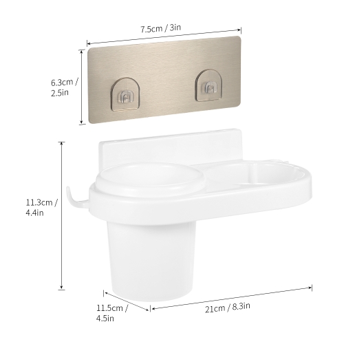 

Esonmus Plastic Multifunctional Bathroom Self Adhesive Wall Hair Dryer Holder Organizer Toothbrush Storage Rack with Sticker--Whit