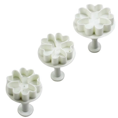 3PCS Heart Flower Cake Fondant Cookie Cutter Decorating Craft Paste Plunger Mold Cake Decorating Mold for DIY Baking