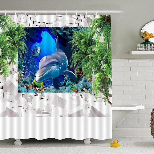 Simulazione 3D Seaview Scenario naturale impermeabile Tenda da doccia tende di Toilette con ganci