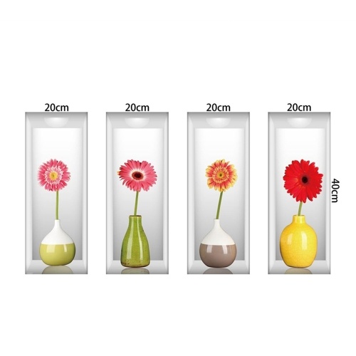 Ensemble de 4 Art Magique 3D Vases Colorés Murales Amovible Sticker Mural DIY Stickers pour Salon Chambre Canapé Décor À La Maison