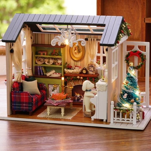 DIY Christmas Miniature Dollhouse Kit Realistic Mini 3D Wooden House Room Craft