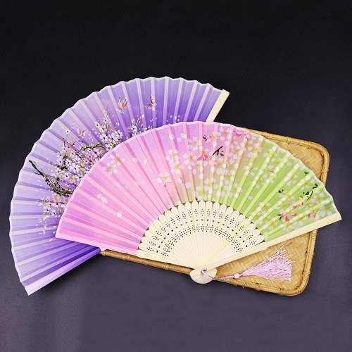 

Elegant Modern Woman Handmade Bamboo Silk 8.27'' (21cm) Folding Pocket Purse Hand Fan, Collapsible Transparent Holding Painted Fan