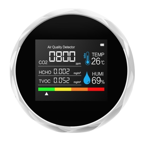 5 in 1 Carbon Dioxide Detector Temperature/Humidity Air Quality Monitor