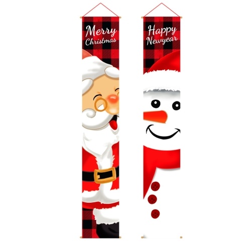 2Pcs Santa Claus Snowman Curtain Oxford Cloth Hanging Door Curtain Party Atmosphere Decoration Supplies