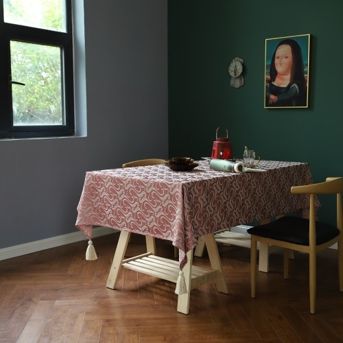 

Tablecloth Jacquard Pattern With 4 Tassels Kitchen Dining Party Holiday Wrinkle-Free Washable Rectangle Table Cover