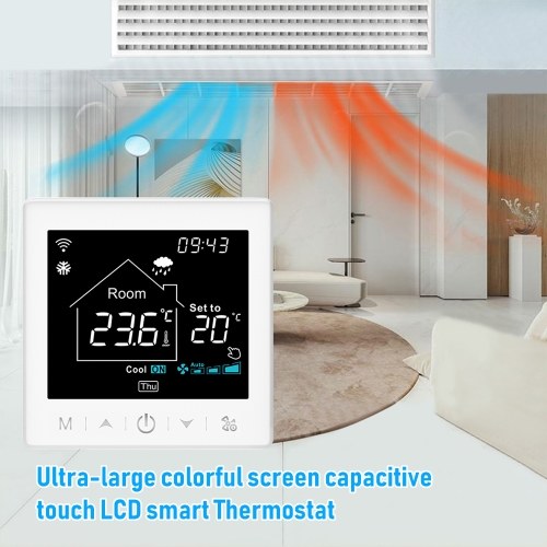 

Smart Fan Coil for 4 Pipe System Thermostat WIFI/485 Modbus with Application & Voice Control 3.5 Inch LCD Display Intelligent Programmable Thermostat Child Lock