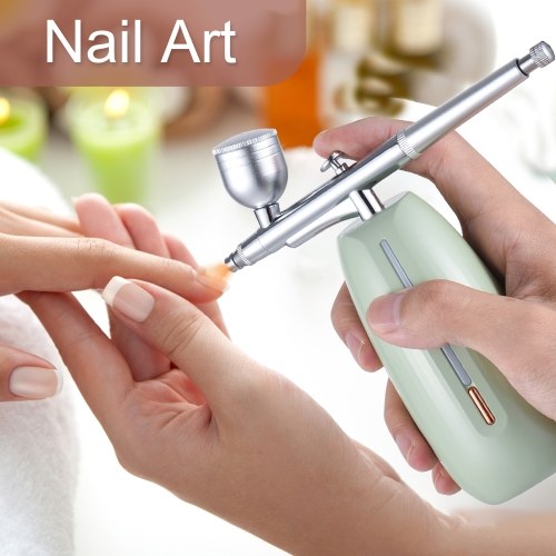 Portable Airbrush with Compressor Handheld Cordless Air Brush Pen Dual-Action 2-level Adjustable Pressure Built-in Battery for Painting Model Coloring Nail Art Makeup Cake Decorating