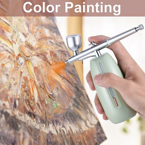 Portable Airbrush with Compressor Handheld Cordless Air Brush Pen Dual-Action 2-level Adjustable Pressure Built-in Battery for Painting Model Coloring Nail Art Makeup Cake Decorating