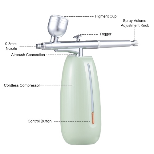 Portable Airbrush with Compressor Handheld Cordless Air Brush Pen Dual-Action 2-level Adjustable Pressure Built-in Battery for Painting Model Coloring Nail Art Makeup Cake Decorating