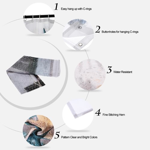 

Anself 180*180cm Starfish Sea Life Pattern Shower Curtain Size 71"*71" Water Resistant Sea Star Sea Shell Bath Curtain with 12 C R