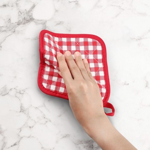 

Heat Resistant Silicone Oven Gloves Non-Slip Oven Mitts + 2 Cotton Pot Holders for Kitchen Cooking Baking Grilling Barbecue--Red Plaid