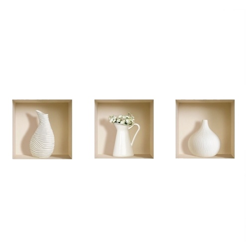 Набор из 3 Art Magic 3D White Vase Murals Съемные наклейки для наклейки на стены DIY для гостиной Спальня Диван Домашний декор