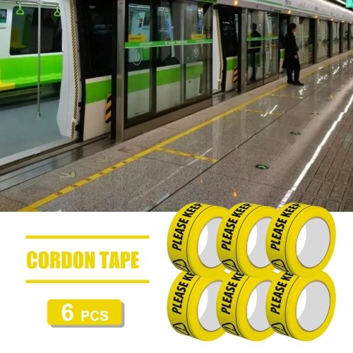

6PCS Cordon Tape Caution Please Wait on This Line Keep 6ft Distance Bright Yellow with a Bold Black Print for High Visibility Wide for Maximum Readability