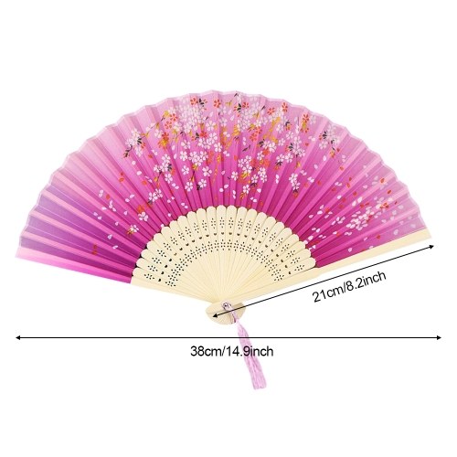 

Elegant Modern Woman Handmade Bamboo Silk 8.27'' (21cm) Folding Pocket Purse Hand Fan, Collapsible Transparent Holding Painted Fan