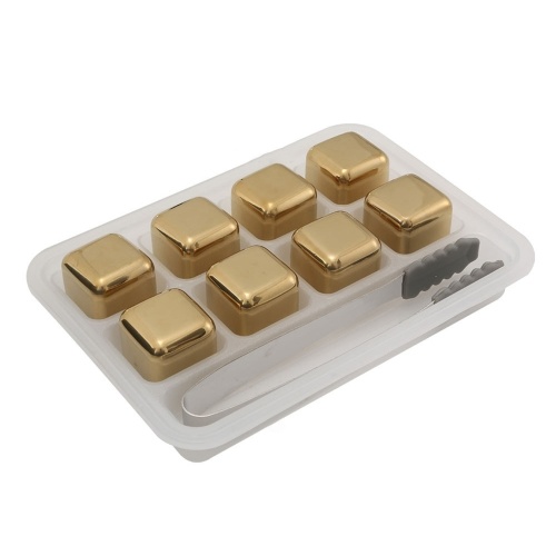 

Golden Reusable Stainless Steel Ice Cubes Whisky Cooler Chilling Rock Wine Cooling Bar Tool