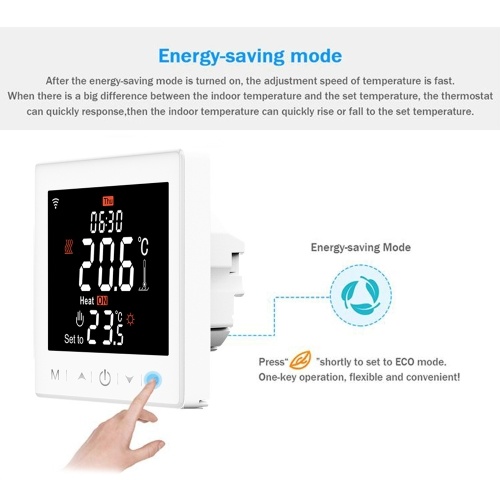 Floor Heating & Fan Coil for 2 Pipe System Thermostat WIFI/485 Modbus with Application & Voice Control 3.5 Inch LCD Display Intelligent Programmable Thermostat Child Lock Weather Forecast 