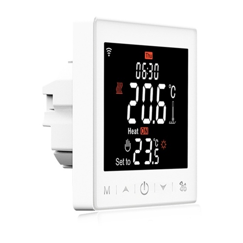 Floor Heating & Fan Coil for 2 Pipe System Thermostat WIFI/485 Modbus with Application & Voice Control 3.5 Inch LCD Display Intelligent Programmable Thermostat Child Lock Weather Forecast 