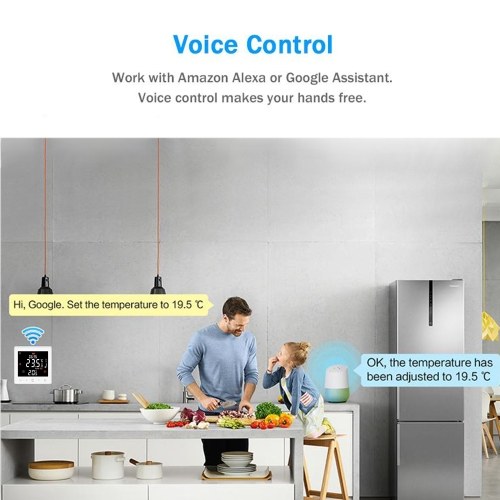 Floor Heating & Fan Coil for 2 Pipe System Thermostat WIFI/485 Modbus with Application & Voice Control 3.5 Inch LCD Display Intelligent Programmable Thermostat Child Lock Weather Forecast 