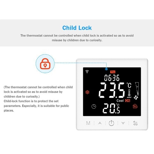Floor Heating & Fan Coil for 2 Pipe System Thermostat WIFI/485 Modbus with Application & Voice Control 3.5 Inch LCD Display Intelligent Programmable Thermostat Child Lock Weather Forecast 