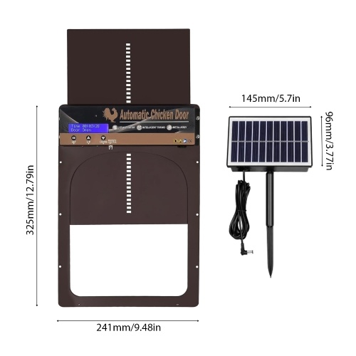 Automatic Chicken Coop Door Solar Powered 4 Modes Aluminum Alloy Steel Coop Door Opener with Remote Control / Timer / Light Sensor / Manual Mode LCD Screen Weatherproof Anti-Pinch Automatic Chicken Door 