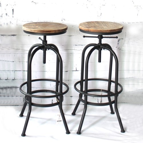 

iKayaa Industrial Style Height Adjustable Swivel Bar Stool Natural Pinewood Top Kitchen Dining Breakfast Chair