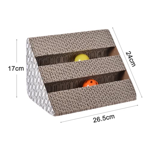 

Cat Kitty Scratching Board Cardboard Scratcher Lounge Toys with Catnip Two Bell Balls for Cats Kitties Pets