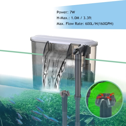 

7W 600L/H Hang-on Aquarium Filter 3-in-1 External Hanging Fish Tank Power Filter for Filtration Aeration Oil-film Cleaning AC110V