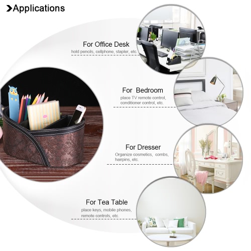 

Multi-functional PU Leather Desktop Organizer Storage Box Holder with 3 Compartments for Remote Controls Pencils Makeup Brushes