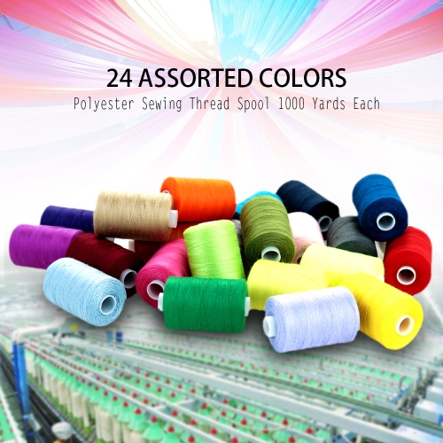 

24 Assorted Colors Polyester Sewing Thread Spool Embroidery Bobbins 1000 Yards Craft Patch Steering-wheel Sewing Supplies