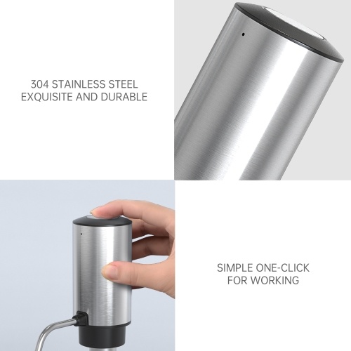Electric Wine Decanter Dispenser 304 Stainless Steel Automatic Type-C Charging Cordless Wine Aerator Pourer with Storage Base Slanted Outlet Retractable Dispenser Tube 