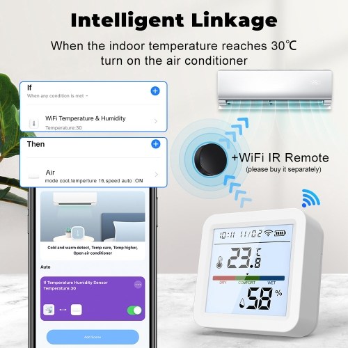 WiFi Thermometer Hygrometer TY App Smart Thermometer for Home LCD Backlight with Detachable Stand Digital Temperature Humidity Sensor Real-time Monitoring Recordin for Bedroom Greenhouse Garage 