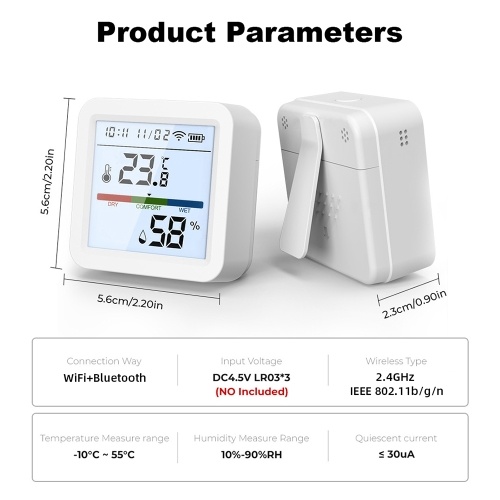 WiFi Thermometer Hygrometer TY App Smart Thermometer for Home LCD Backlight with Detachable Stand Digital Temperature Humidity Sensor Real-time Monitoring Recordin for Bedroom Greenhouse Garage 