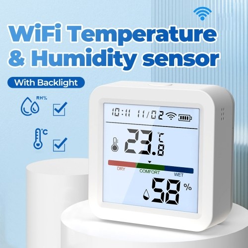 WiFi Thermometer Hygrometer TY App Smart Thermometer for Home LCD Backlight with Detachable Stand Digital Temperature Humidity Sensor Real-time Monitoring Recordin for Bedroom Greenhouse Garage 