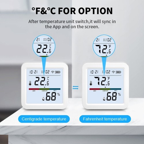 WiFi Thermometer Hygrometer TY App Smart Thermometer for Home LCD Backlight with Detachable Stand Digital Temperature Humidity Sensor Real-time Monitoring Recordin for Bedroom Greenhouse Garage 