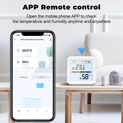 WiFi Thermometer Hygrometer TY App Smart Thermometer for Home LCD Backlight with Detachable Stand Digital Temperature Humidity Sensor Real-time Monitoring Recordin for Bedroom Greenhouse Garage 