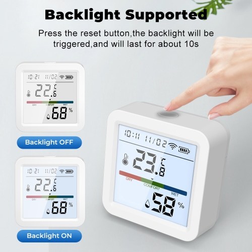 WiFi Thermometer Hygrometer TY App Smart Thermometer for Home LCD Backlight with Detachable Stand Digital Temperature Humidity Sensor Real-time Monitoring Recordin for Bedroom Greenhouse Garage 