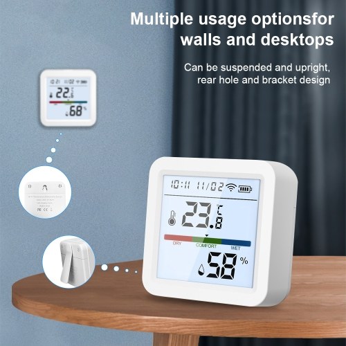 WiFi Thermometer Hygrometer TY App Smart Thermometer for Home LCD Backlight with Detachable Stand Digital Temperature Humidity Sensor Real-time Monitoring Recordin for Bedroom Greenhouse Garage 