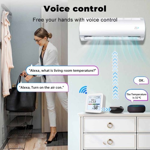 WiFi Thermometer Hygrometer TY App Smart Thermometer for Home LCD Backlight with Detachable Stand Digital Temperature Humidity Sensor Real-time Monitoring Recordin for Bedroom Greenhouse Garage 