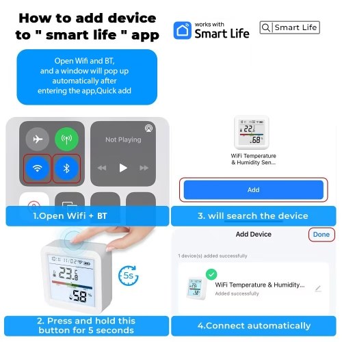 WiFi Thermometer Hygrometer TY App Smart Thermometer for Home LCD Backlight with Detachable Stand Digital Temperature Humidity Sensor Real-time Monitoring Recordin for Bedroom Greenhouse Garage 