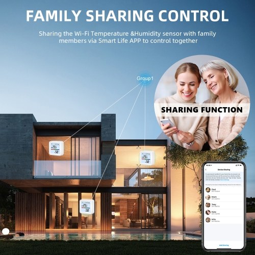 WiFi Thermometer Hygrometer TY App Smart Thermometer for Home LCD Backlight with Detachable Stand Digital Temperature Humidity Sensor Real-time Monitoring Recordin for Bedroom Greenhouse Garage 