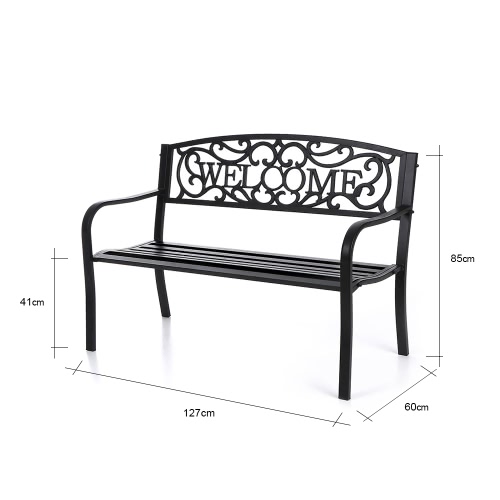iKayaa 50" Cast Iron Outdoor Patio Bench Garden Chair Metal Deck Path Lawn Seat Chair