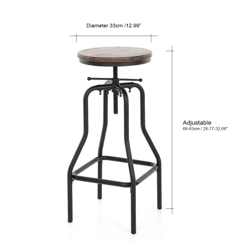 

iKayaa Industrial Style Height Adjustable Swivel Bar Stool Natural Pinewood Top Kitchen Dining Breakfast Chair