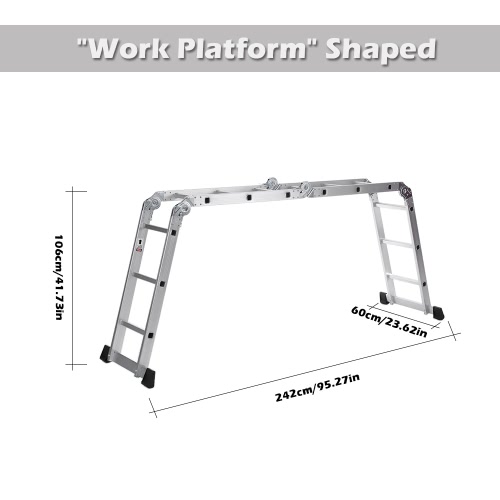 

iKayaa 7 in 1 Multi Purpose Step Ladder Folding Scaffold Aluminum Extension Ladder Work Platform W/ Safety Locking Hinge 330LB/150KG Capacity EN131 Approved