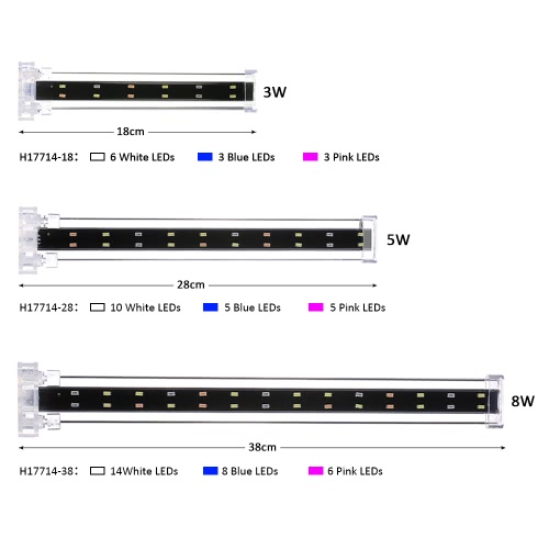 

18cm/28cm/38cm Aquarium LED Clamp Clip-on Lamp High Light LED Bar SMD5730 Fish Tank Blue+White+Pink Lighting Tube AC220V-240V