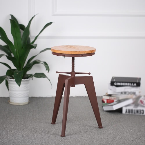 

iKayaa Metal Height Adjustable Swivel Industrial Style Bar Stool Pinewood Top Kitchen Dining Chair Barstool